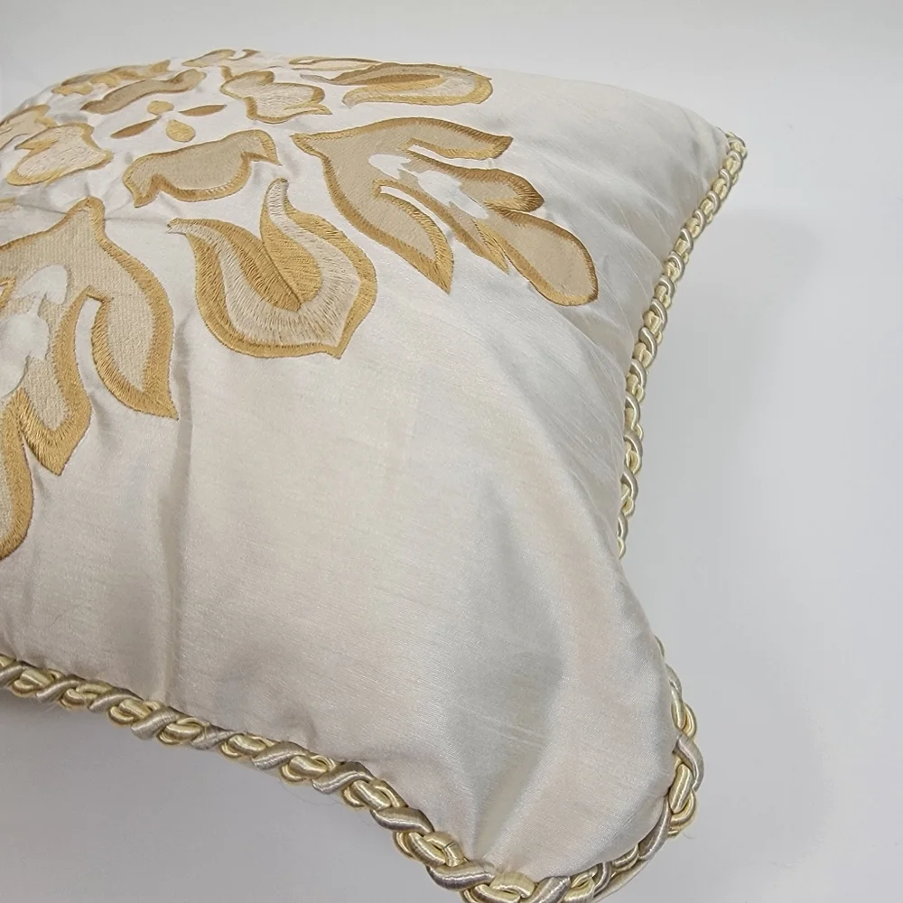 New Kensington Gatsby Cream Gold Damask Accent Pillow with Corded Trim